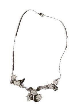 Vintage Star-Art Sterling Silver Necklace Floral Rhinestone Romantic NG